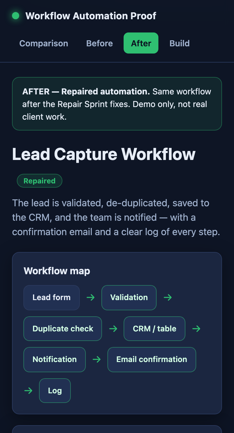 Mobile after: repaired workflow status